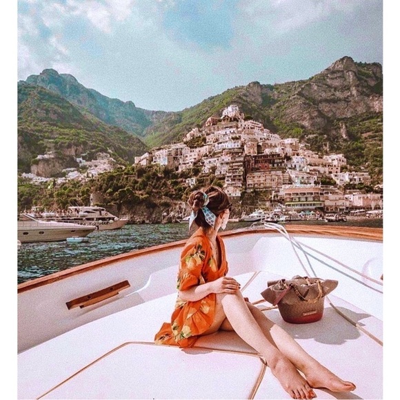 REVOLVE‎ X PRIVACY PLEASE Citrus Print Linen Square Neck Puff Sleeve Crop Top XS - Picture 7 of 10